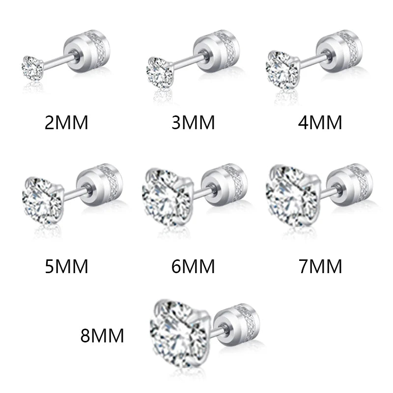 2 Piece Medical Stainless Steel Crystal Zircon Ear Studs | Hypoallergenic Tragus Cartilage Screw Piercing Jewelry