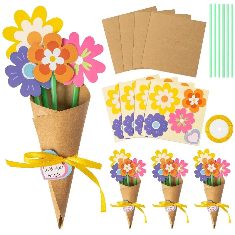 DIY Sunflower Bouquet Kit | 24pcs Paper Flowers with Cards and Ribbon