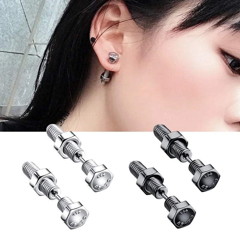 Gothic Stud Earrings Set | Unisex Stainless Steel Punk Screw Earrings