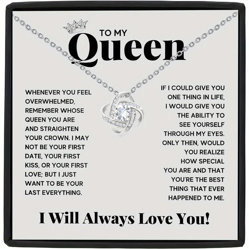 Elegant Love Knot Necklace, 'To My Queen' Perfect for Wife, Girlfriend, Soulmate, Any Holiday Gift, Romantic Gift Necklace