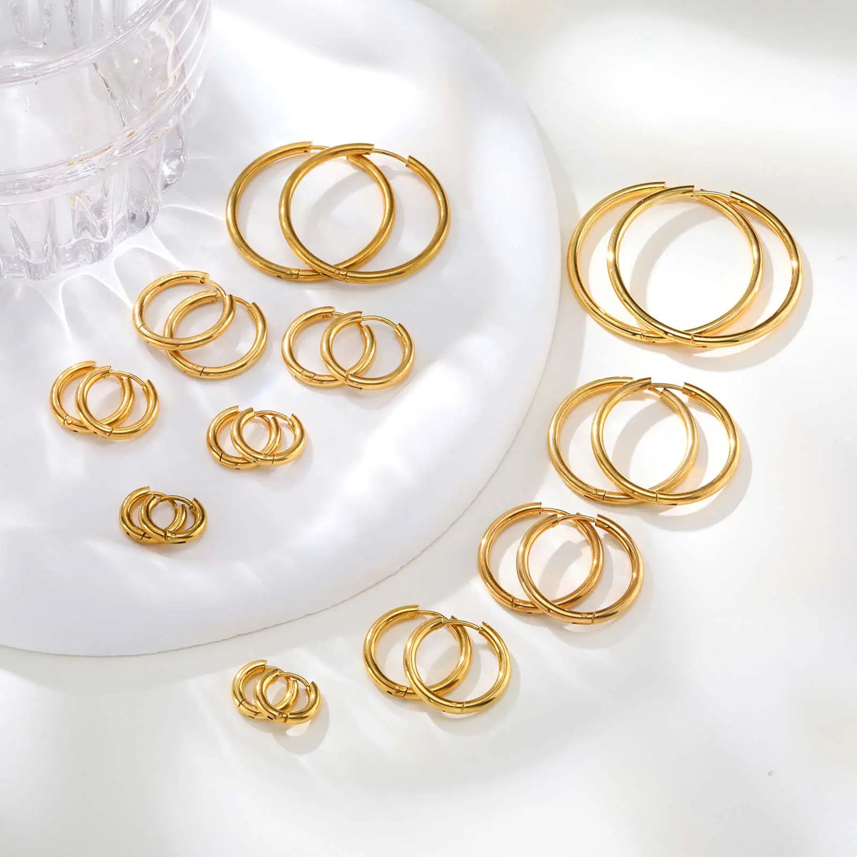 1Pair Round Hoop Earrings for Women Men | Gold Plated Stainless Steel Hypoallergenic Piercing Jewelry