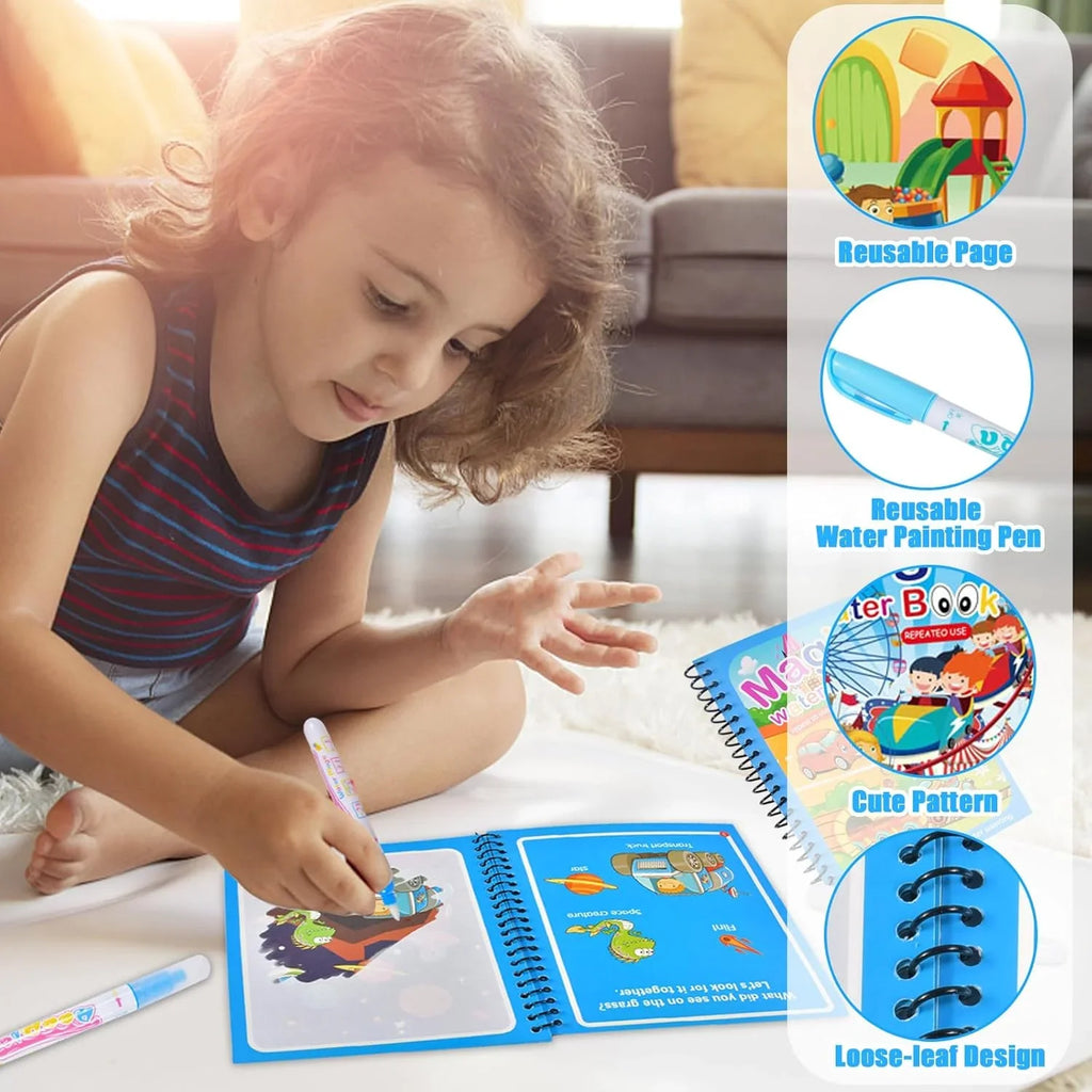 Magic Water Drawing Book | Reusable Coloring Pad with Pen for Kids Gift