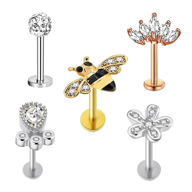 5pcs Tragus Stud Earring Set | Heart CZ Cartilage Piercing Jewelry