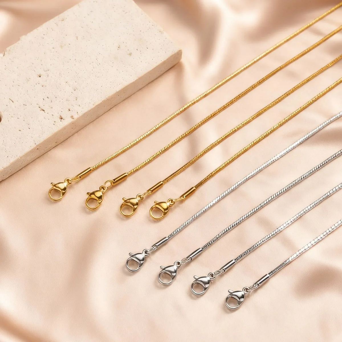 Stainless Steel Gold Square Snake Chain Necklace | Unisex Minimalist Jewelry