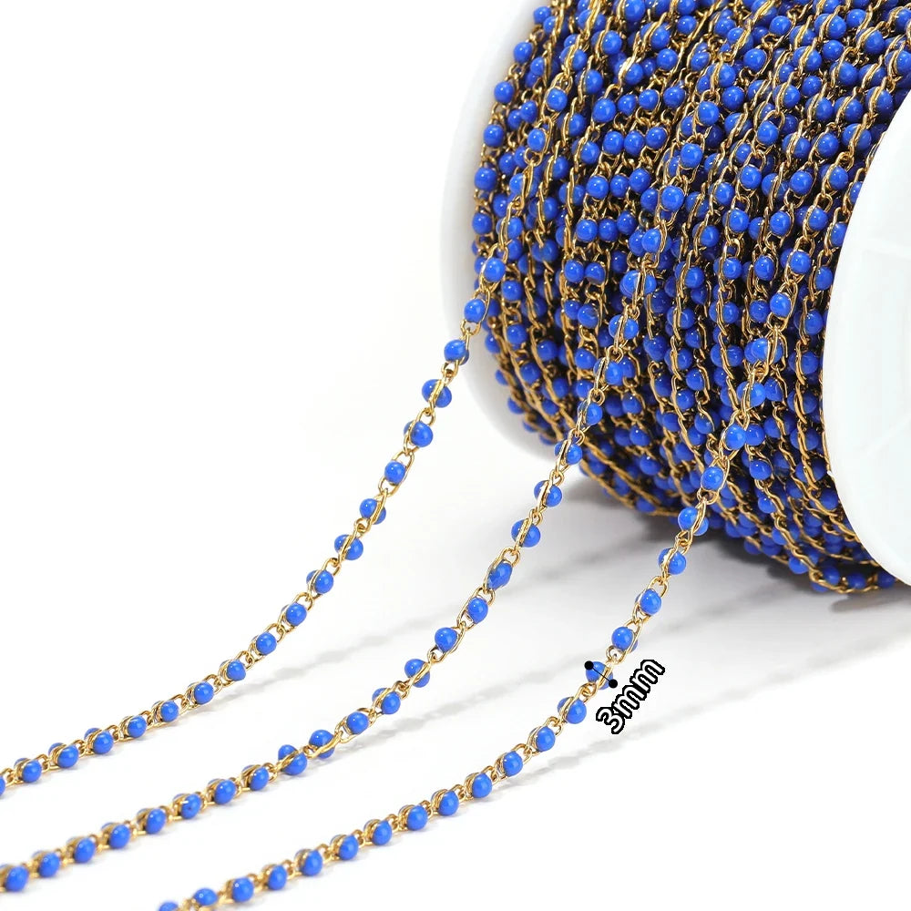 1 Meter Stainless Steel Enamel Beads Chain | DIY Jewelry Making Supplies