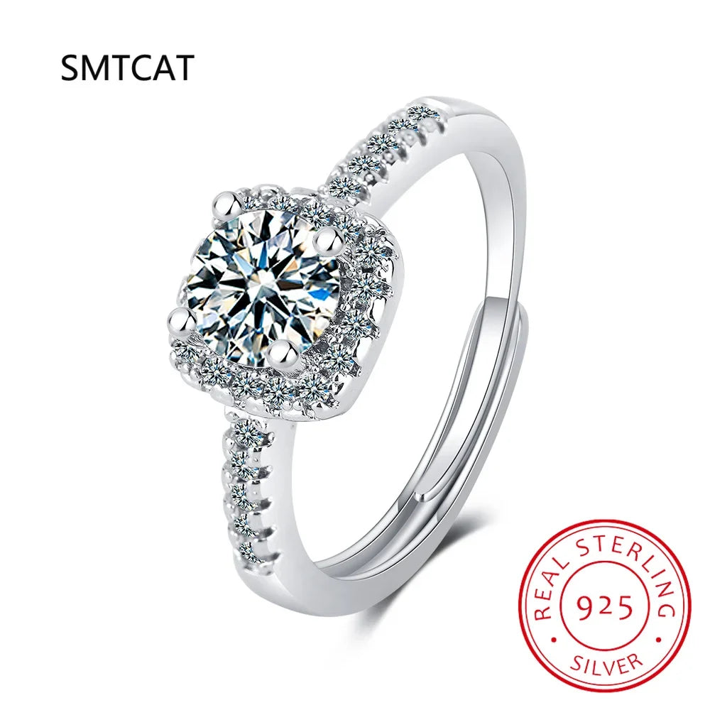 1CT 2CT 3CT Moissanite Engagement Ring | Sterling Silver Halo Bridal Set