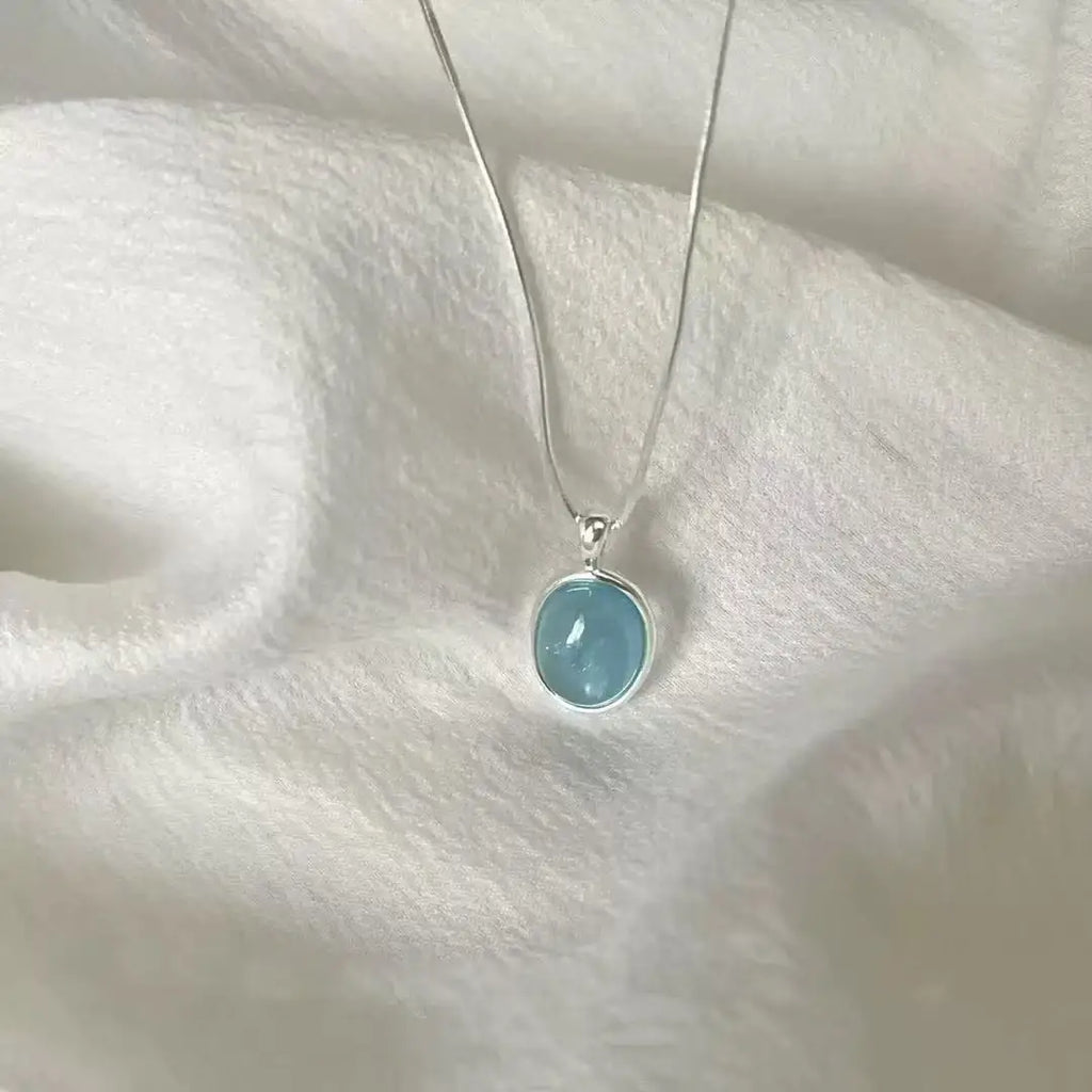 925 Sterling Silver Necklace with Moonstone and Natural Aquamarine Pendant, Necklace, Clavicle Chain, Women's Jewelry