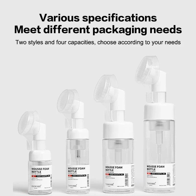30ml 60ml 100ml 150ml Empty Foam Pump Bottle with Silicone Brush Head | Portable Face Cleanser Dispenser