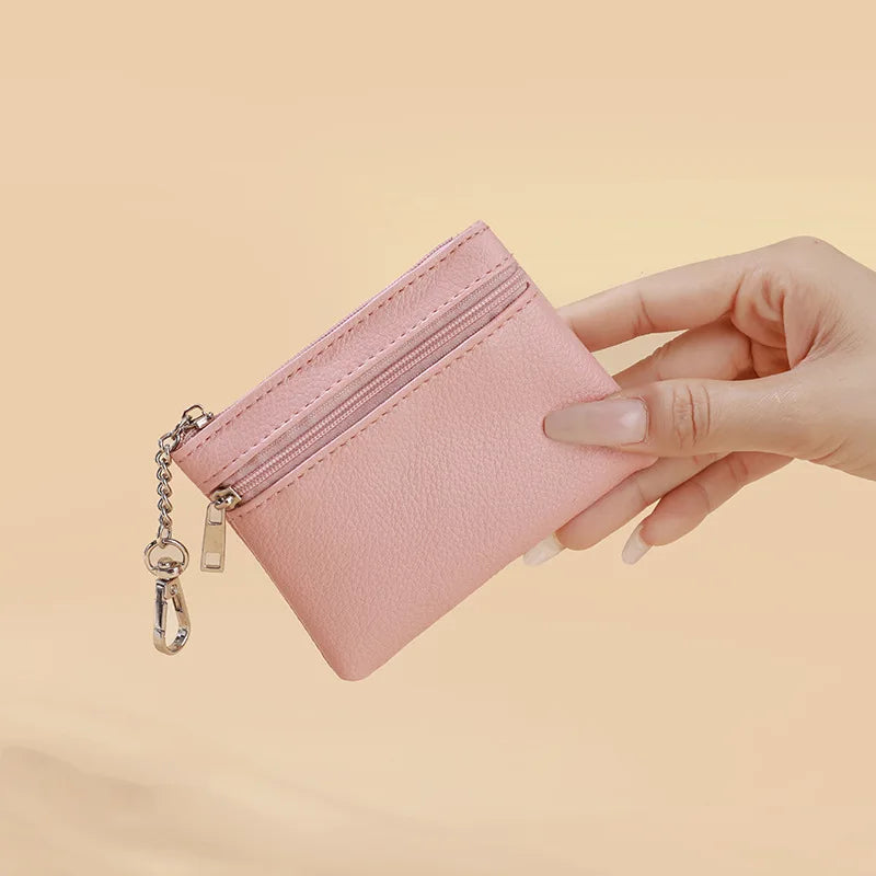 Mini Leather Card Wallet With Zipper | Compact Coin Purse for Women