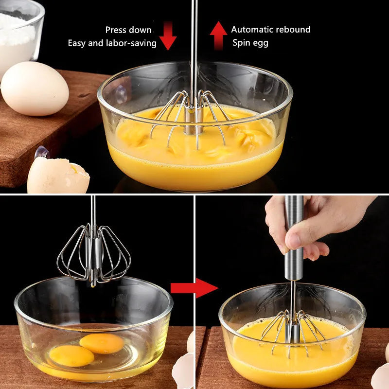 Semi-Automatic Egg Beater | 304 Stainless Steel Manual Hand Mixer