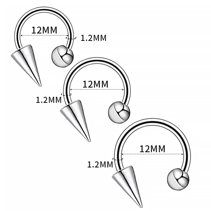 16G Stainless Steel Cone Septum Ring Horseshoe Nose Piercing Spike Lip Tragus Helix Earring - Body Jewelry Gift