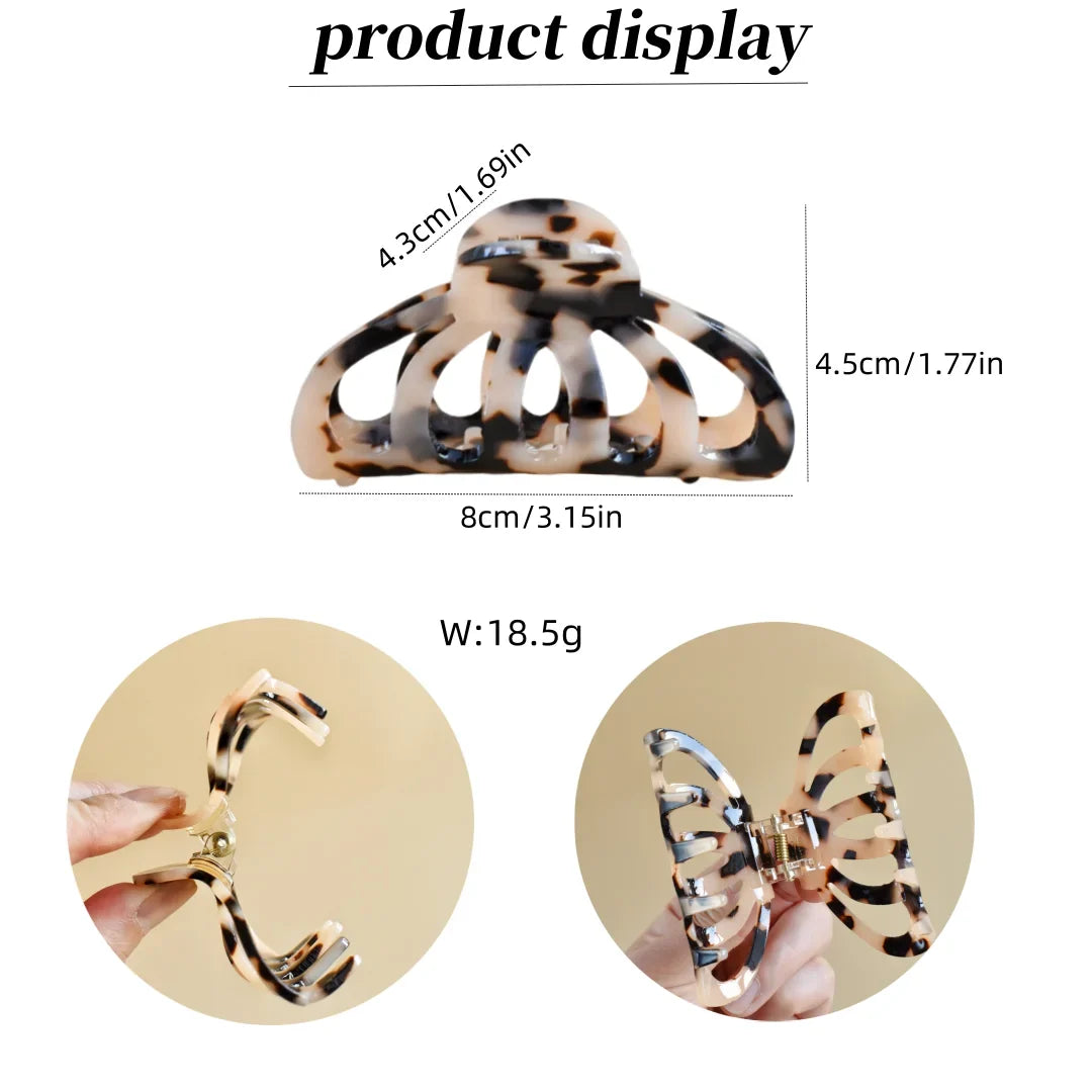 1PC Women's Acetate Hollow Claw Premium Hair Accessories Back Head Bun Shark Clip Non-Slip Hair Clip Holiday Gift Casual