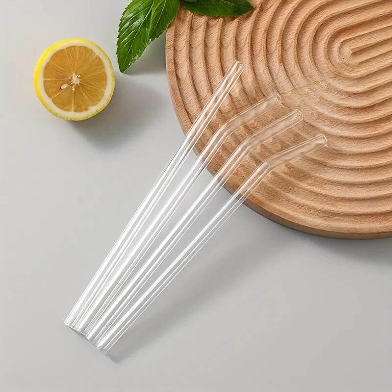 Heat Resistant Glass Straws Set of 5 with Cleaning Brush | Reusable Drinking Straws for Smoothies, Tea, and Coffee