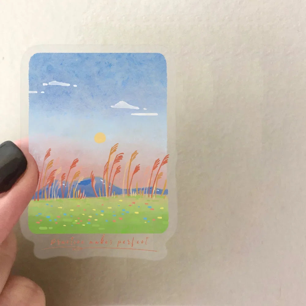 50PCS Transparent Mountain and Sea Painting Stickers | Waterproof Clear PET for Scrapbooking