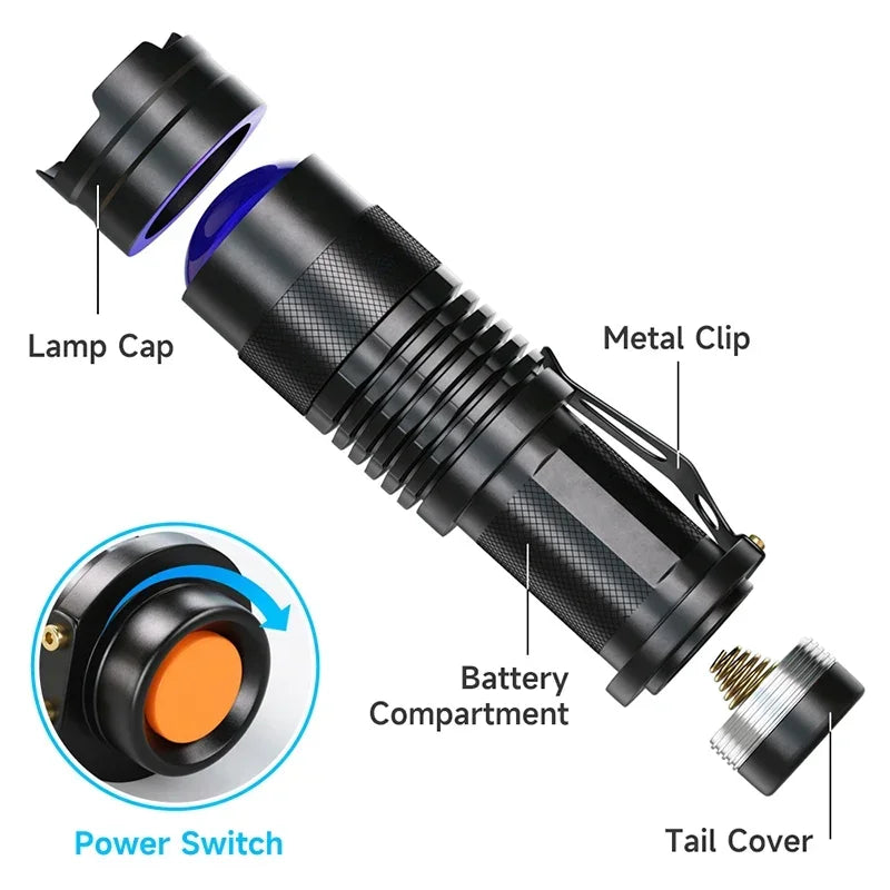 UV LED Flashlight 395nm Blacklight | Portable Pet Urine Detector & Scorpion Finder