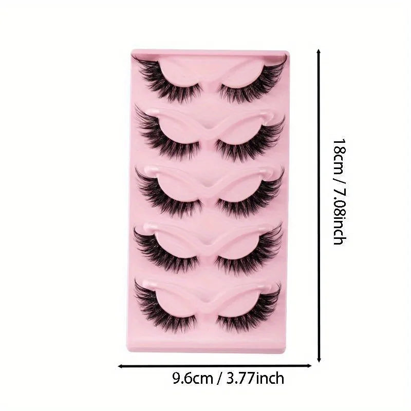 5 Pairs of Dramatic Cat Eye Fake Eyelashes - Natural, Long, Winged, and Elongated for a Flawless Makeup Look.