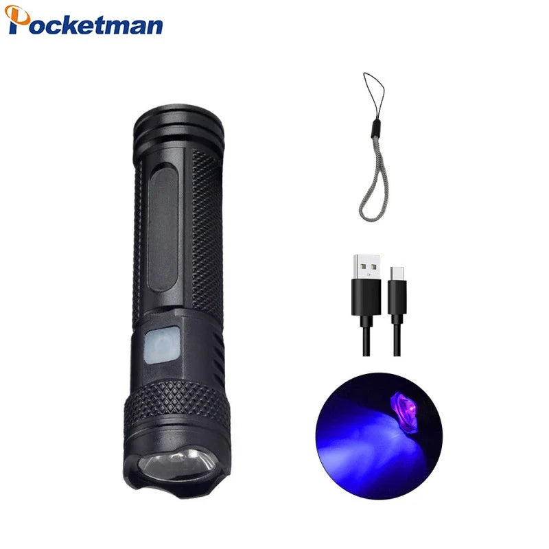 365nm UV Flashlight Black Light | Rechargeable Mini Wood's Lamp for Detection