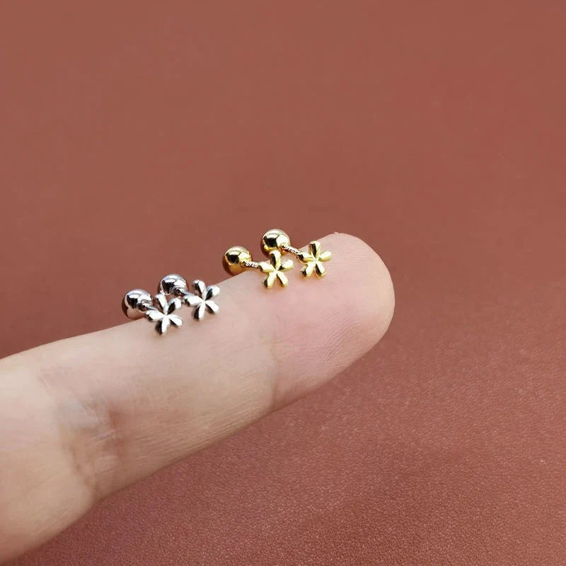 EVSIPOL Tiny Stainless Steel Screw Back Flower Stud Earrings for Women Girls Simple Cute Cartilage Targus Helix Piercing Jewelry