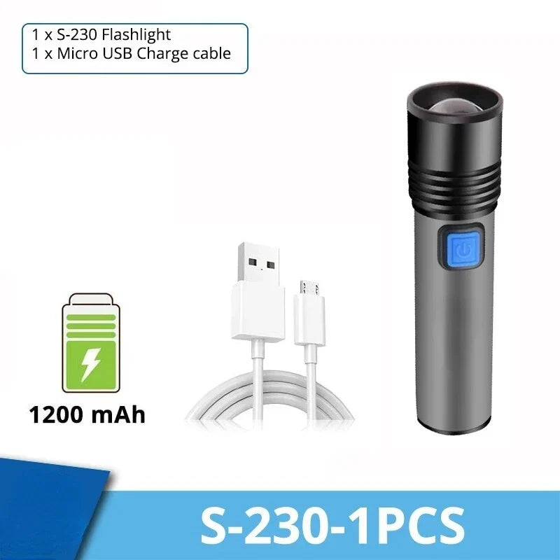 USB Rechargeable LED Flashlight | 1200mAh Waterproof Zoomable Camping Light