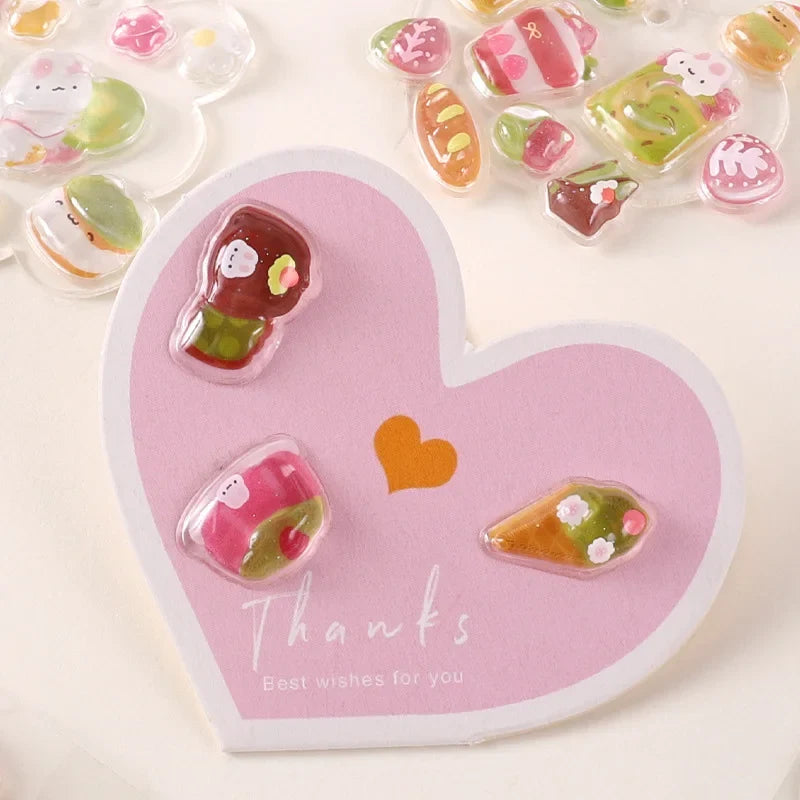 6-Style Japanese 3D Cute Stickers | Crystal Embossed Design for DIY Crafts
