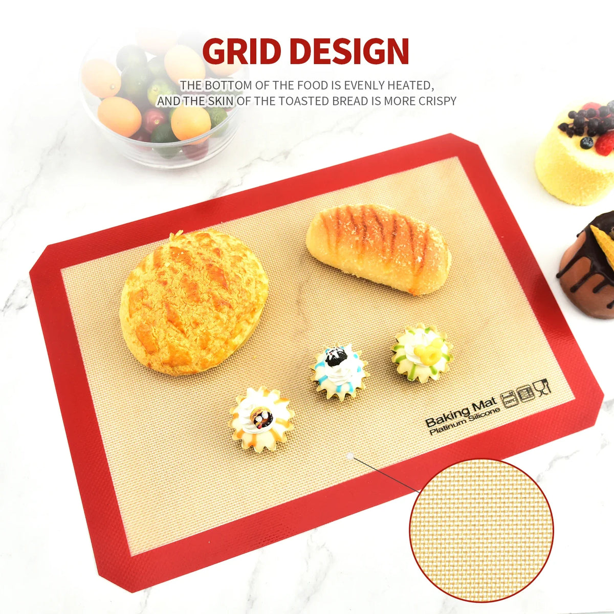 Silicone Baking Mat | Non Stick Heat Resistant Board for Kneading and Rolling