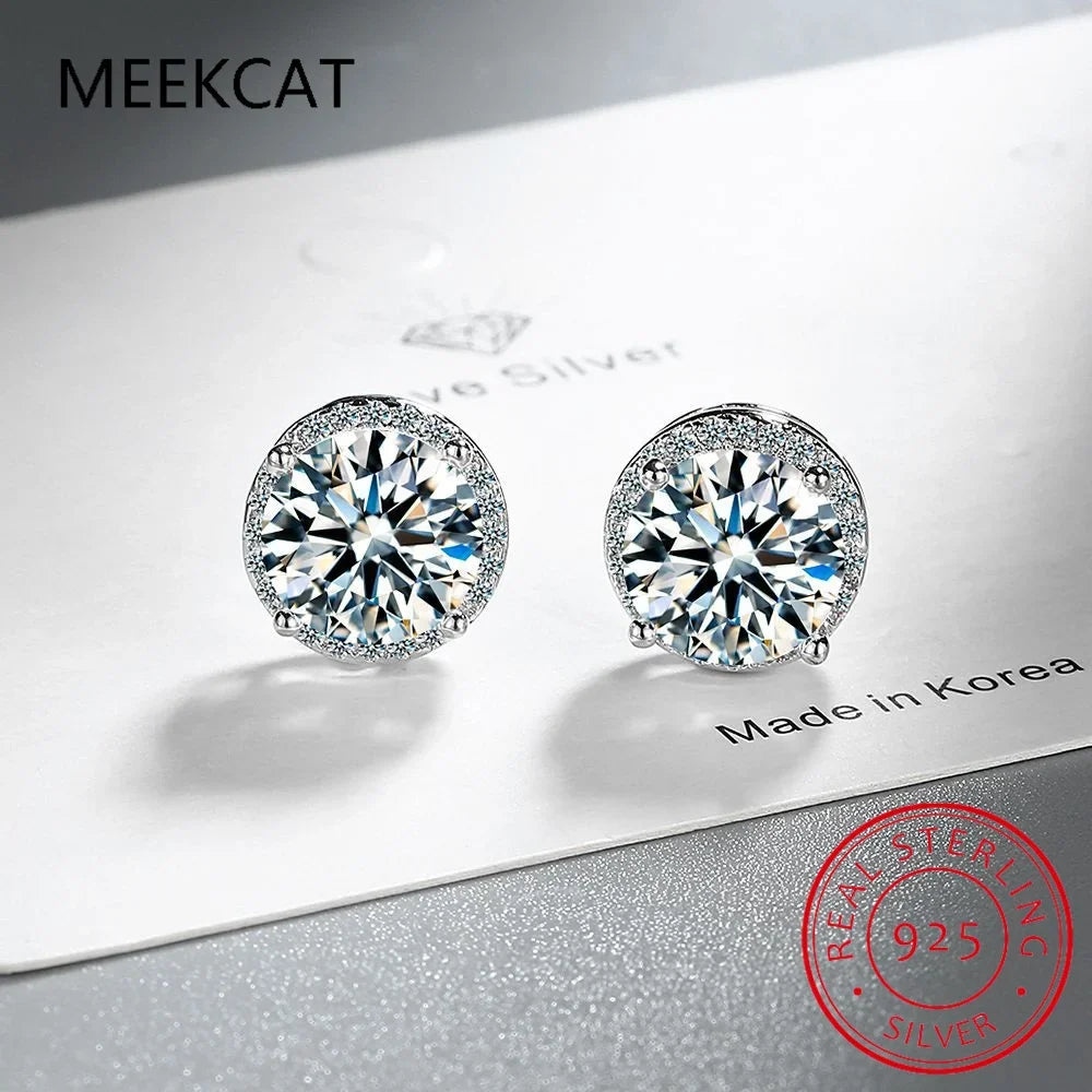 0.5-2 CT Moissanite Stud Earrings for Women | Sparkling Lab Diamond Silver Jewelry