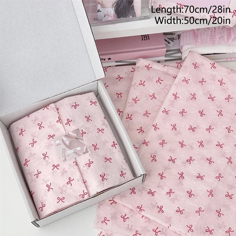10 Pink Bow Snow Pear Wrapping Paper Sheets | Handmade Flower Bouquet Packaging