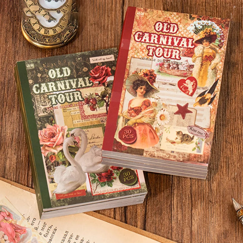 Mr. Paper 30pcs Vintage Sticker Book | Old-Timey Amusement Park Retro Decal Collection for Planners and Journals