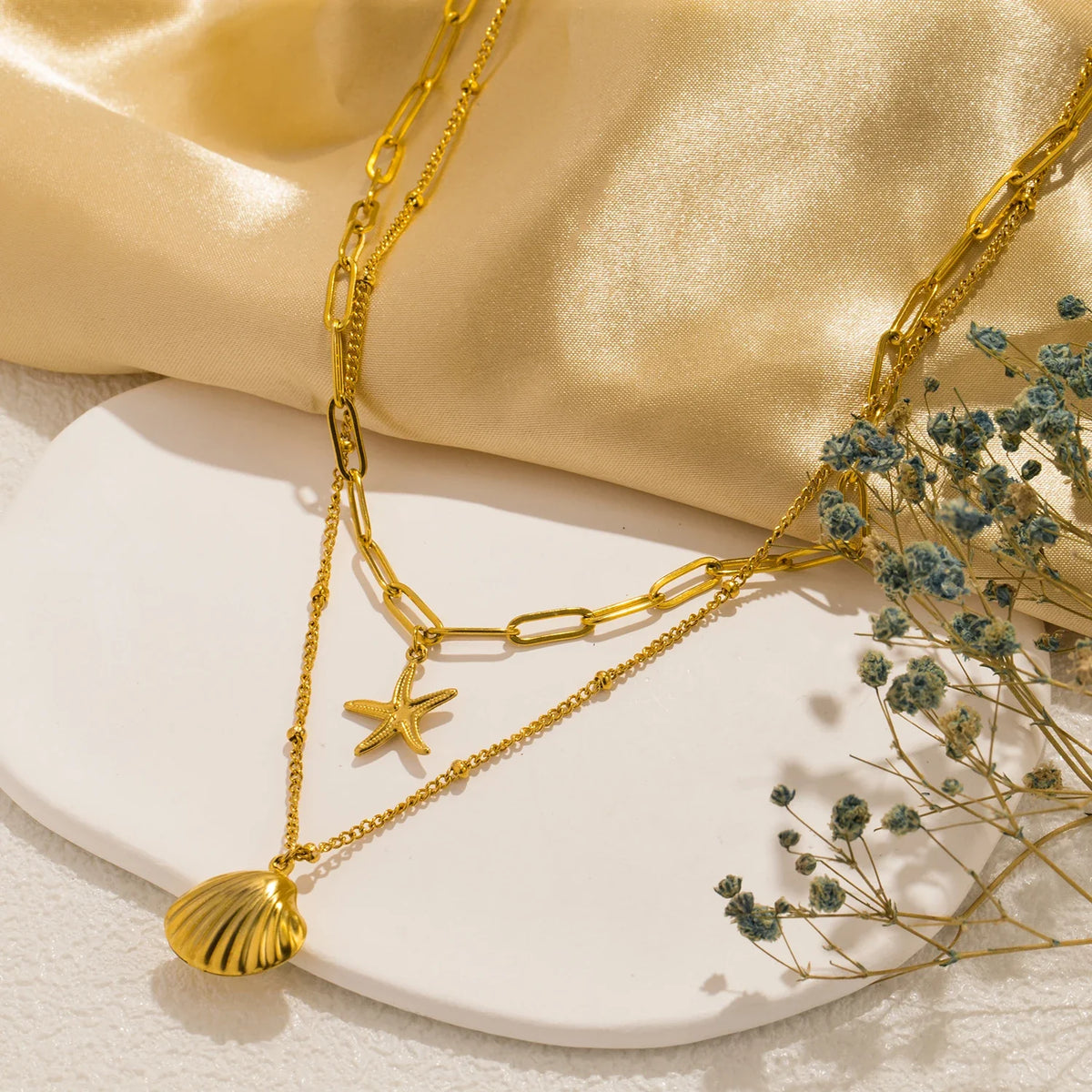 Double Layer Seashell Necklace | Summer Beach Jewelry for Women