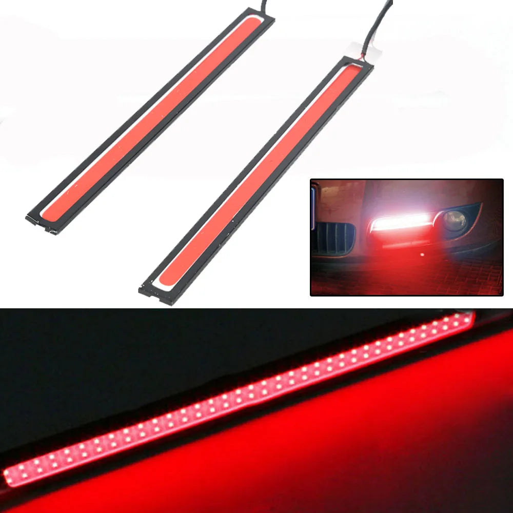 2Pcs 17cm COB Red LED Fog Light Strip | 12V DRL Waterproof Driving Lamp for Cars