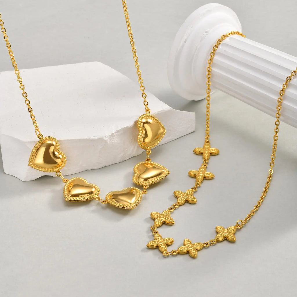 Waterproof Stainless Steel Heart Statement Necklace for Women, Non Tarnish 18k Gold Plated Party Jewelry
