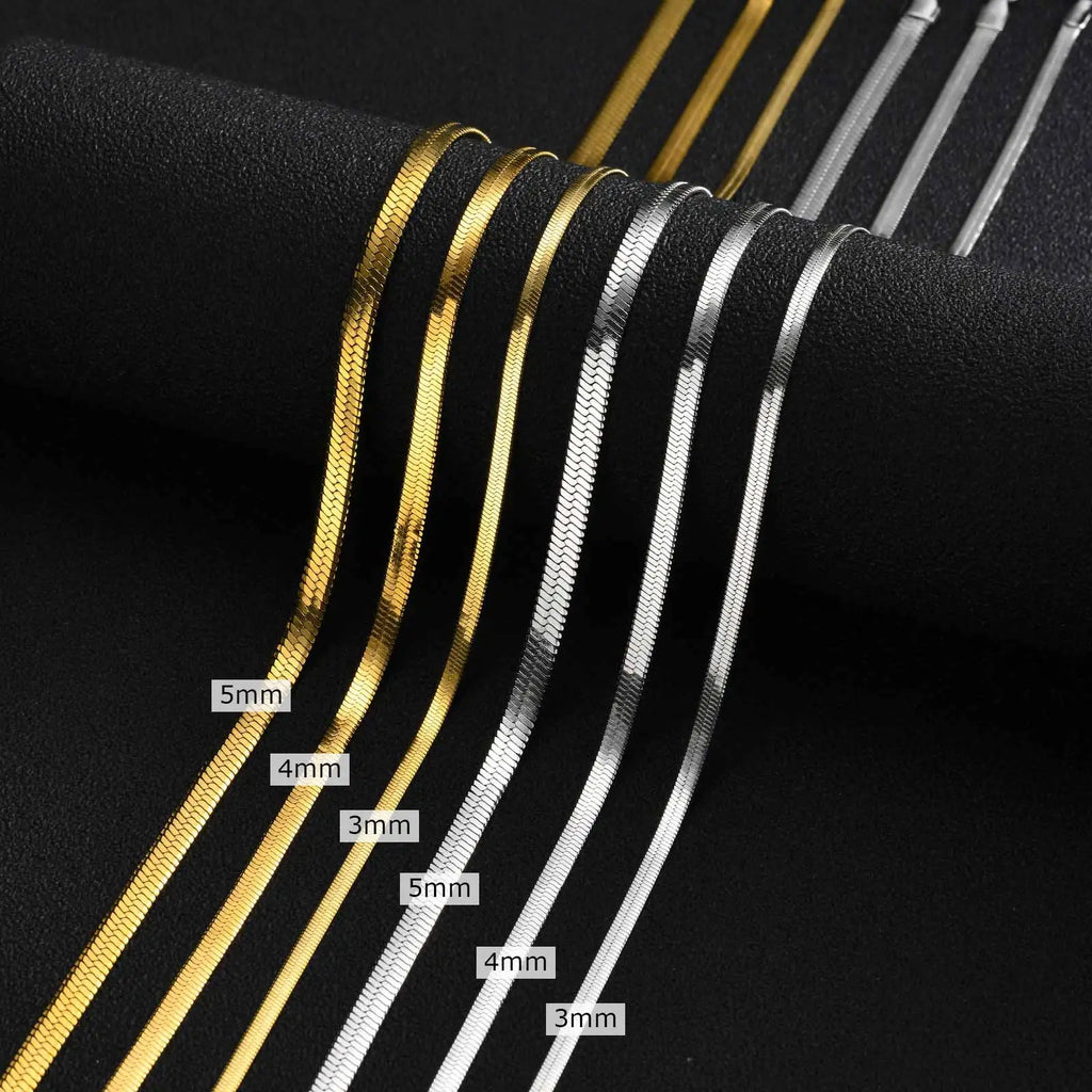 Stainless Steel Snake Chain Necklace for Women Men, Silver Color Herringbone Choker Flat Neck Chain 40-60cm Summer Jewelry
