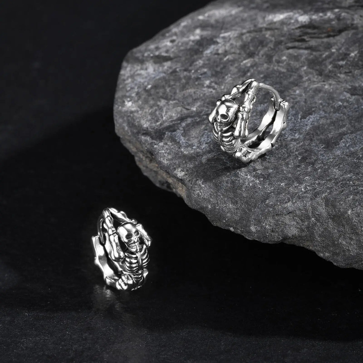 Punk Skeleton Hoop Earrings for Men | Never Fade Metal Huggies