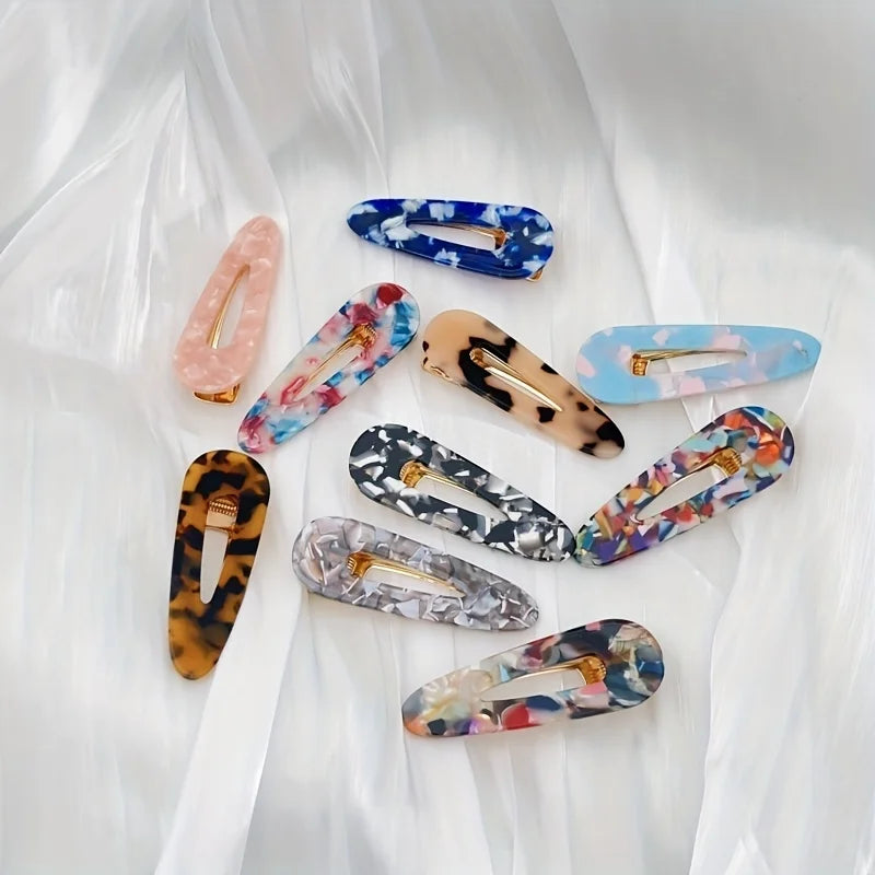 3pcs/set Acetate Hollow Water Drop Long Strip Hairpin Simple Duck Beak Clip Broken Hair Leopard Hair Clip Geometric Hairpin