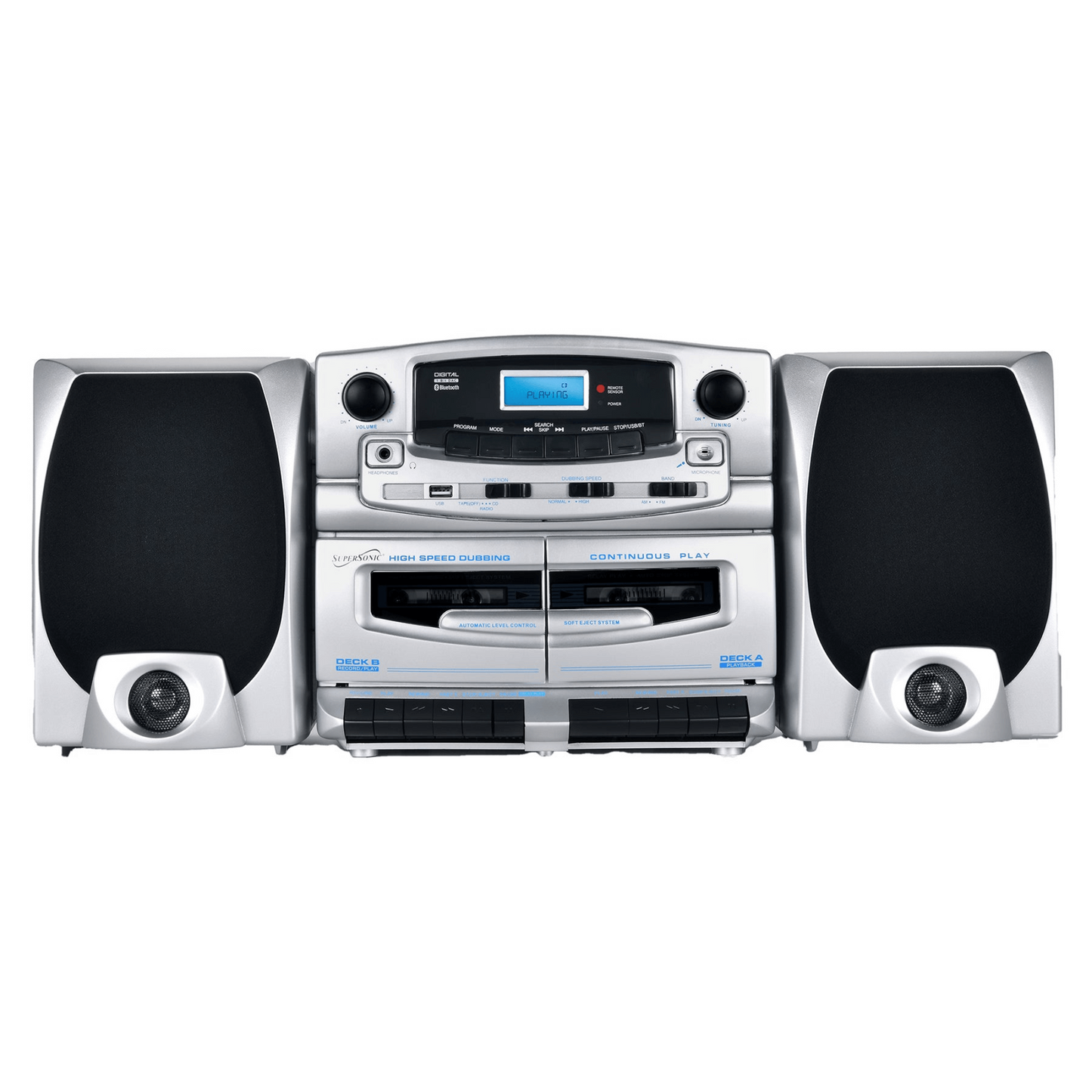Supersonic Bluetooth Audio System with Double Cassette Recorder & Built-In Mic