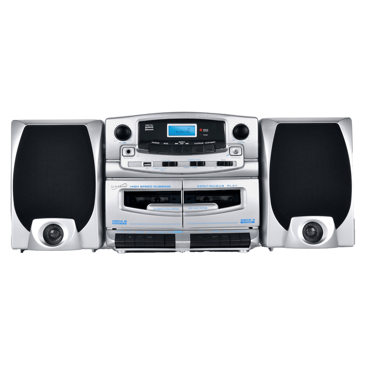 Supersonic Bluetooth Audio System with Double Cassette Recorder & Built-In Mic