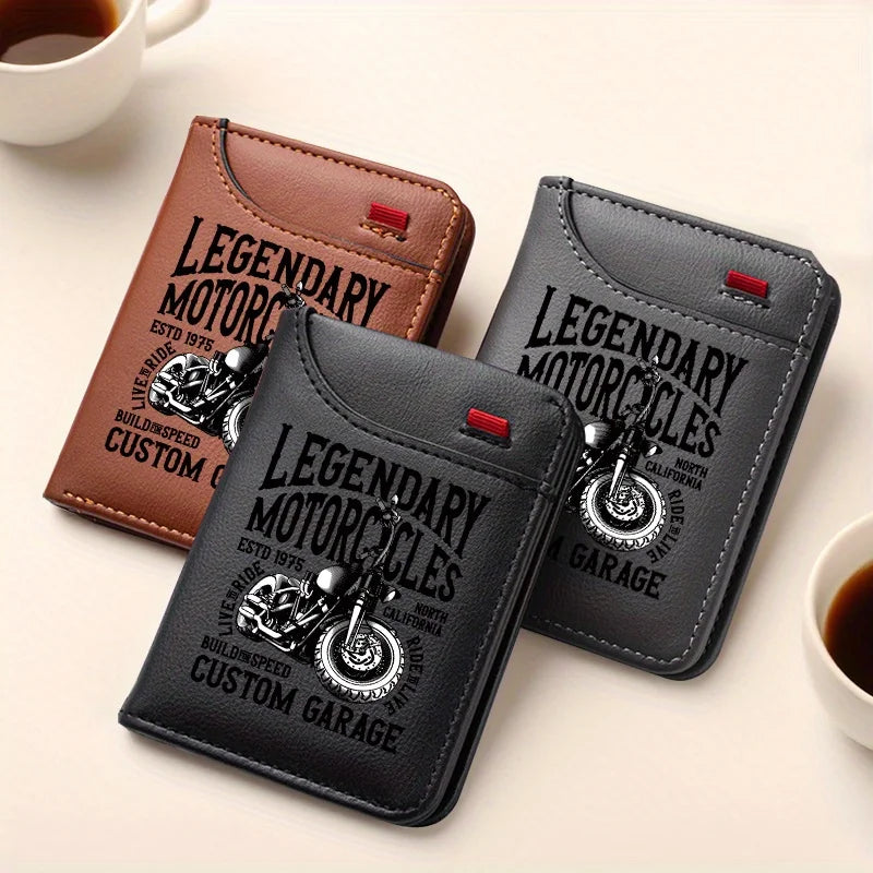 Men's Retro Faux Leather Wallet | Vintage Motorcycle Style Slim Business Card Holder