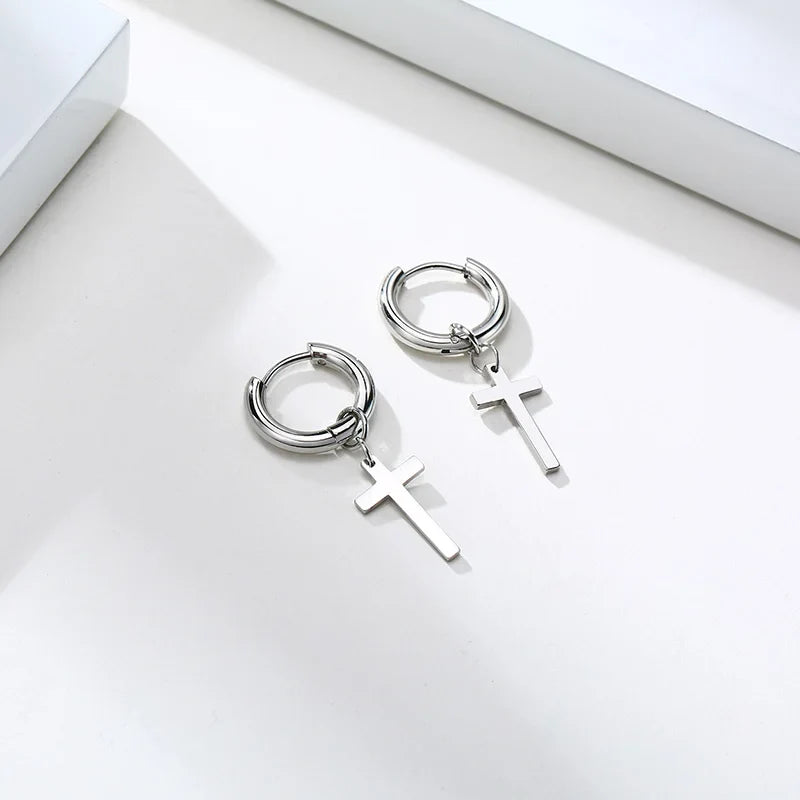 Stainless Steel Cross Earrings for Men | Religious Stud Earrings