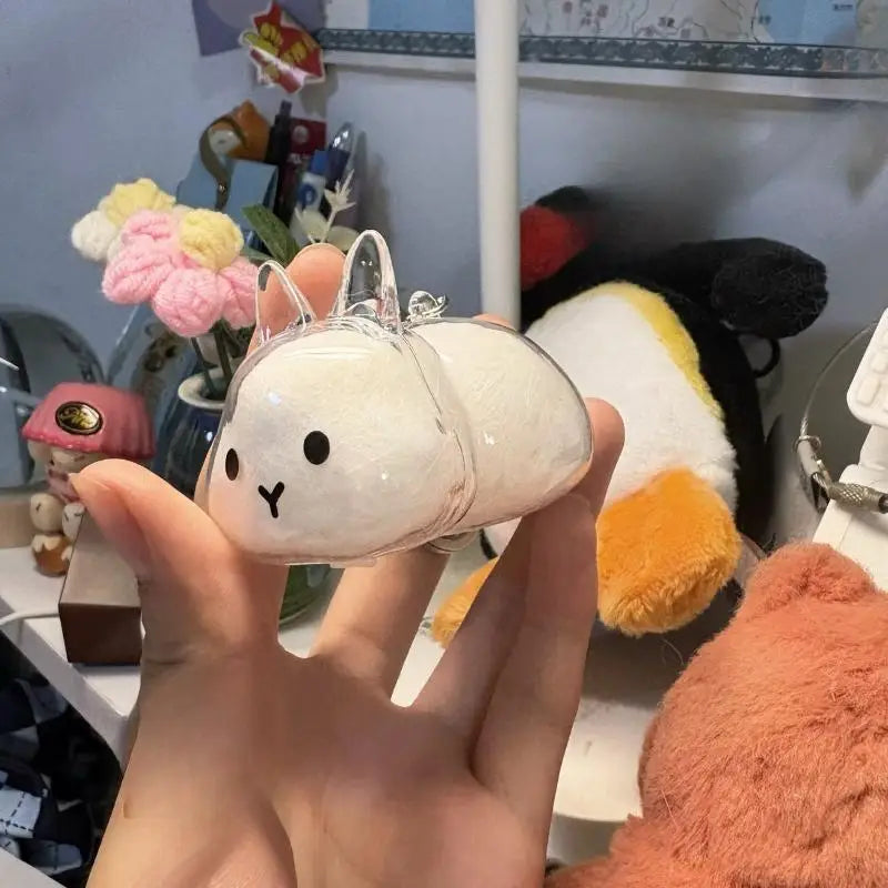 Pet Hair Memorial Transparent Storage Box Keyring | Cute Animal Rabbit Fur Organizer Keychain Bag Pendant