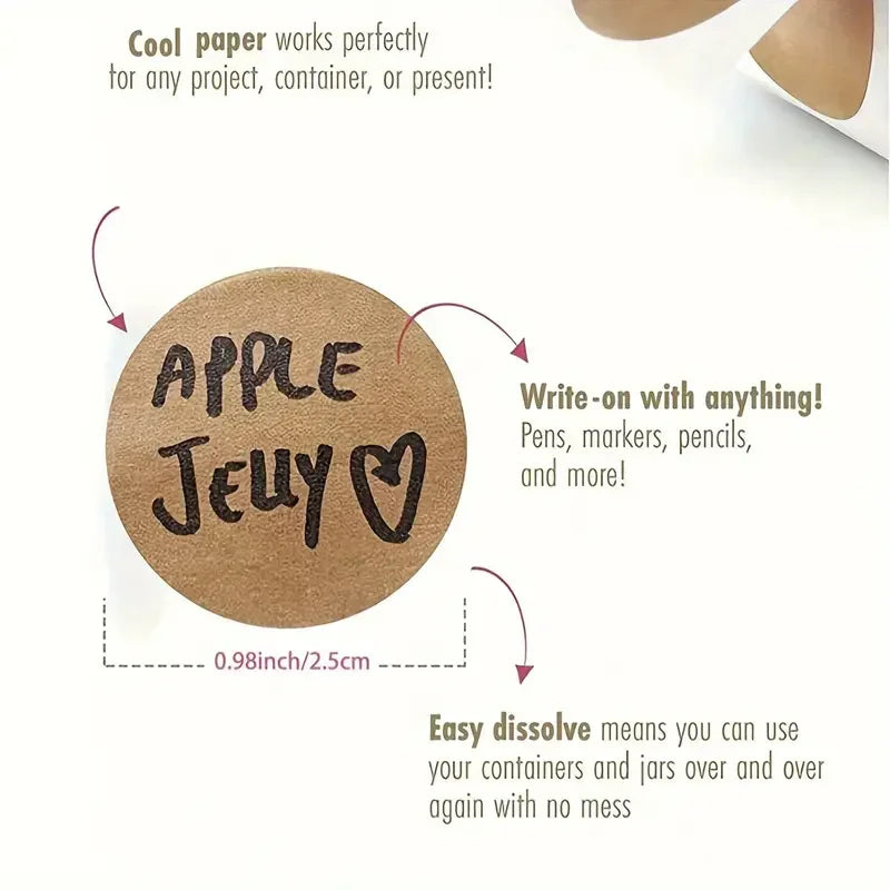Kraft Round Self-Adhesive Label Stickers | 500pcs Per Roll for Organization