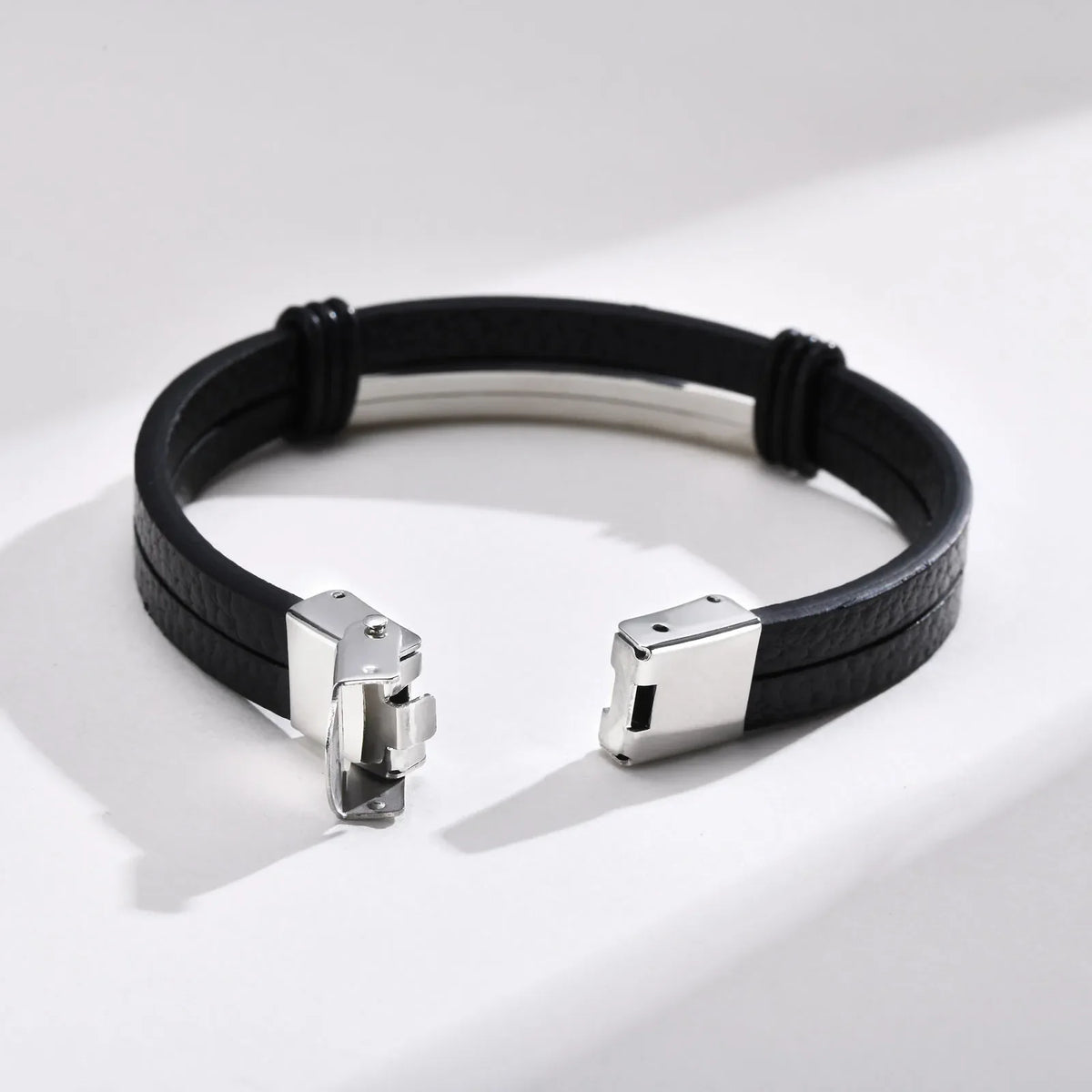 Genuine Leather Bracelet for Adult, Hip Hop Stainless Steel Charm Leather Wrap Bracelet, Wristband Hand Jewelry Gift