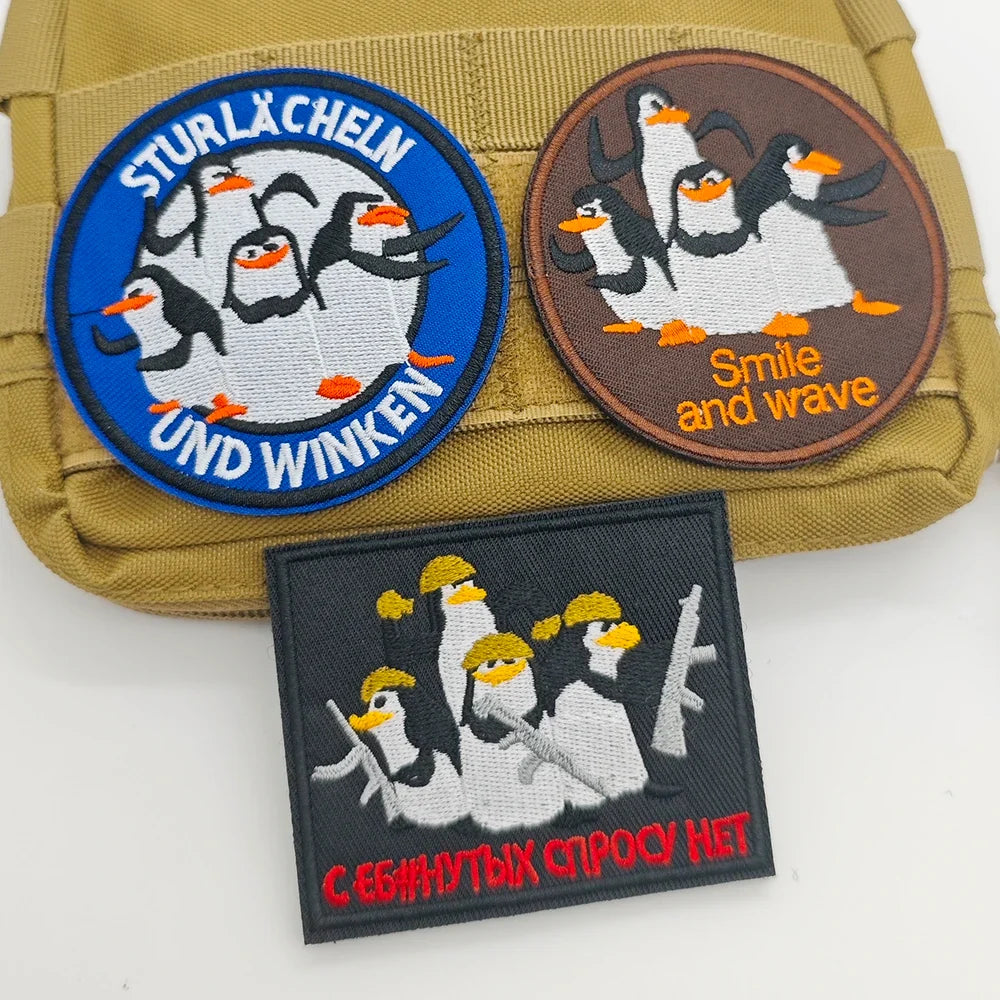 Cartoon Penguin Embroidered Velcro Patch | Cute Tactical Applique for Clothes, Bags, Hats