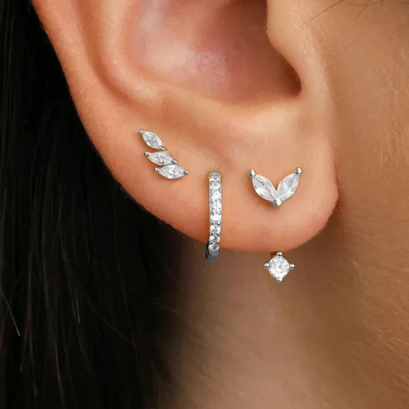 3 PCS Exquisite Zircon Little Huggies Hoop Earrings Set | Stainless Steel Cartilage Earring Jewelry