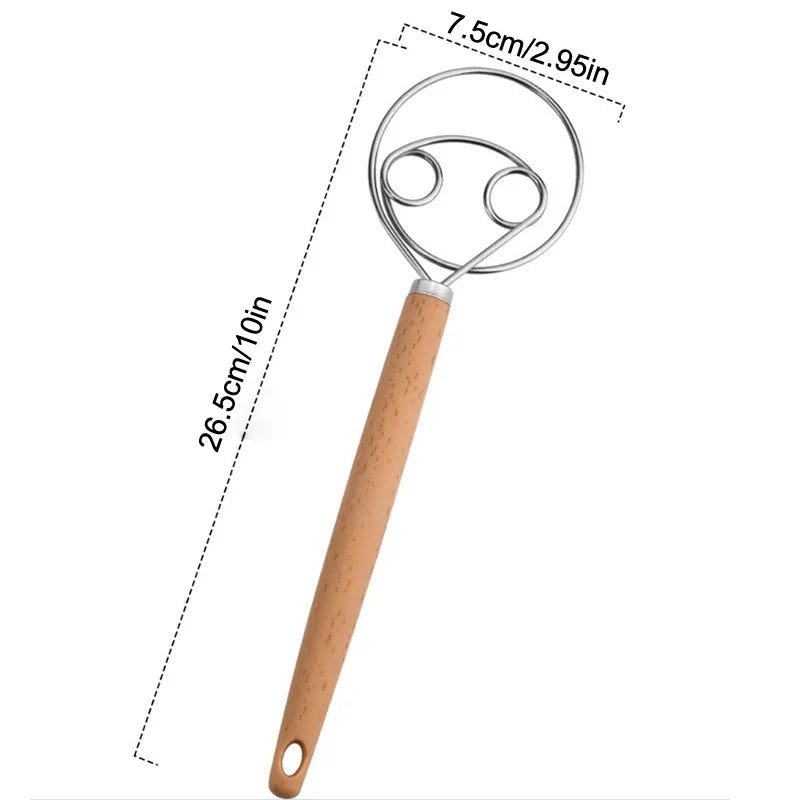 1PCS 10 Inch Creative Hand Blender DIY Danish Bread Stainless Steel Bakeware Dough Whisk Egg Beater Mixer Tool Wood Handle