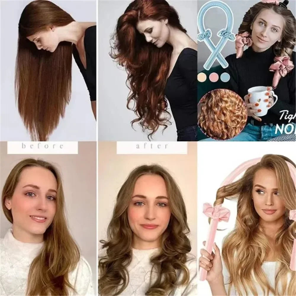Heatless Curling Rod Set | No Heat Hair Curlers for Long Hair