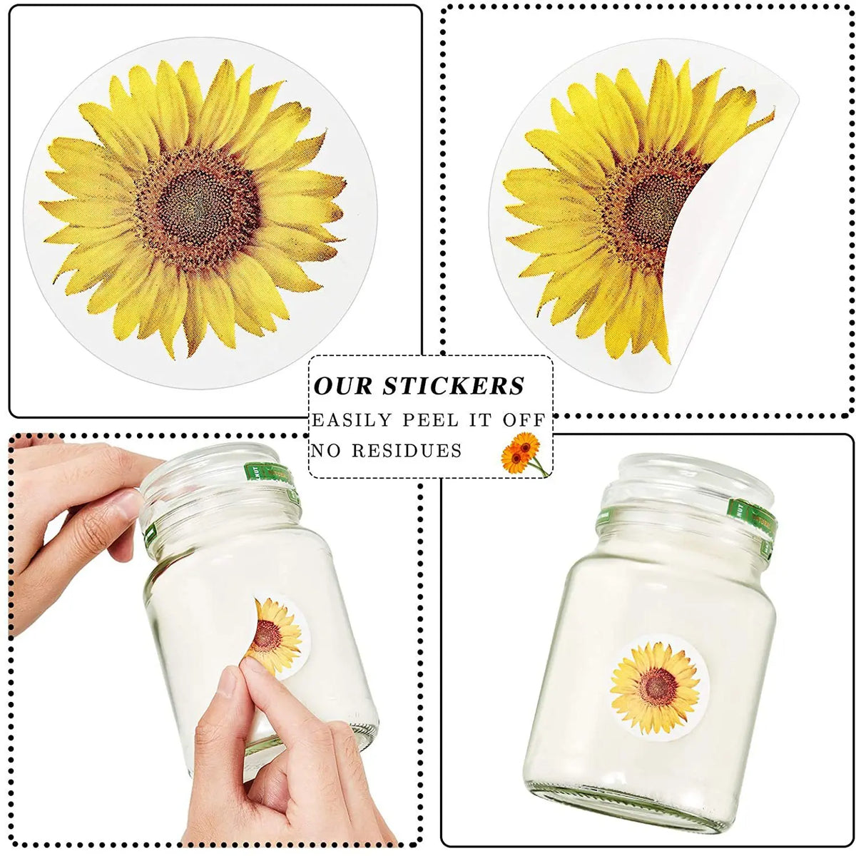 Sunflower Stickers Roll for Packaging and Decor | 100-500 Pcs