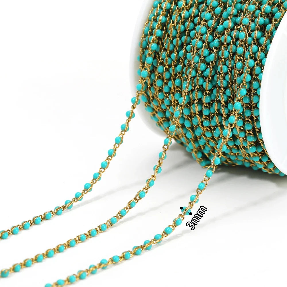 1 Meter Stainless Steel Enamel Beads Chain | DIY Jewelry Making Supplies
