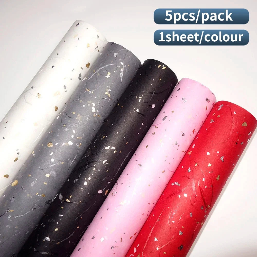 Floral Wrapping Paper Set | 5 Sheets with Gold and Silver Sparkles