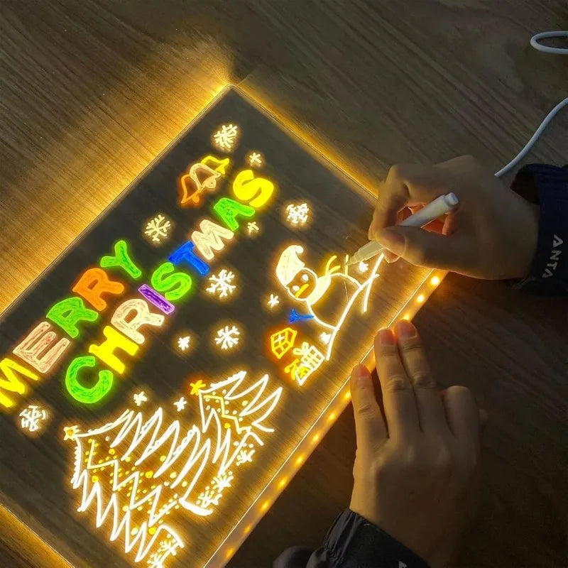 Glowing Acrylic Message Board Night Light | Rewritable Drawing Lamp for Kids