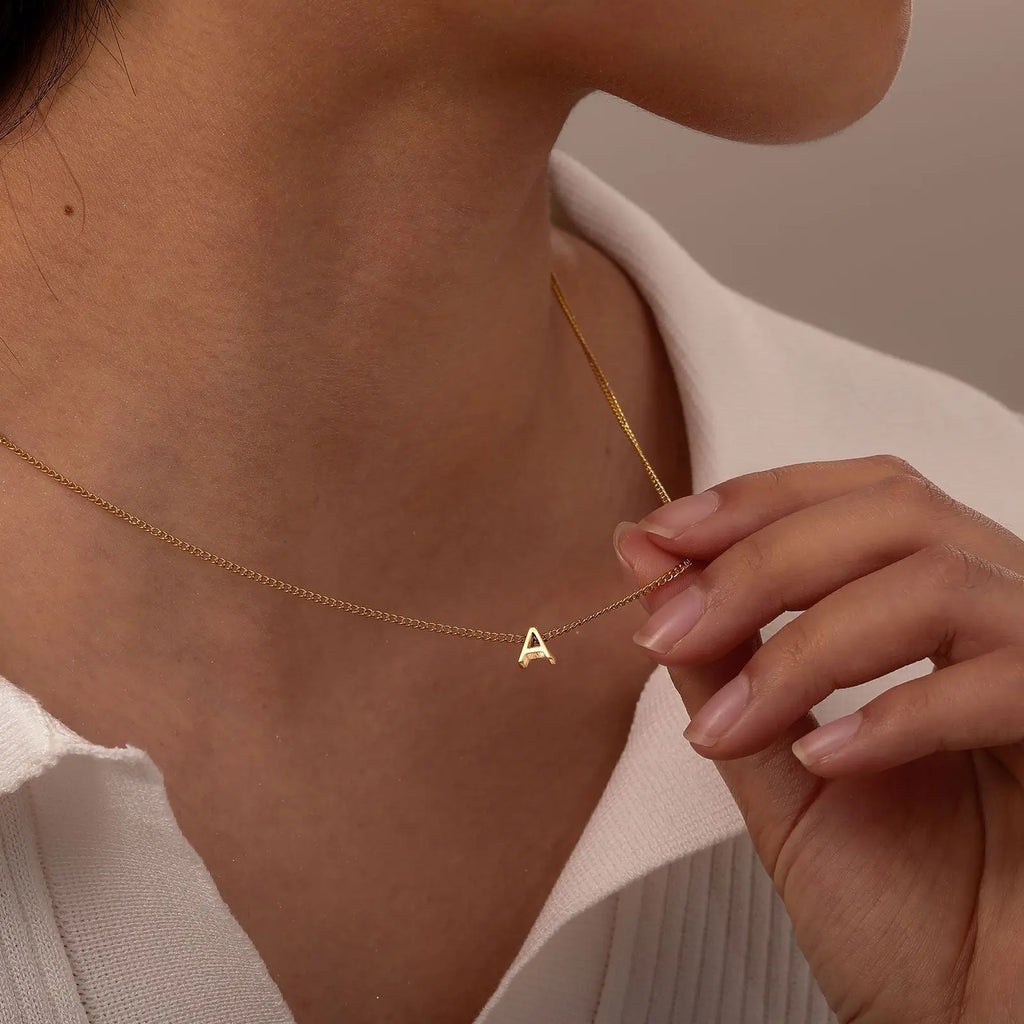 Vnox Chic Tiny A-Z Letters Necklaces for Women Girls, Gold Color Stainless Steel Initial Chokers,Small Pendent Necklaces Jewelry